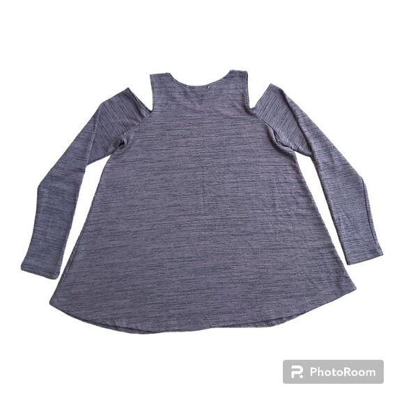 RD Style Charcoal Gray Cold Shoulder Tunic-Long Sleeved, Rayon/Polyester Blend - Picture 2 of 7